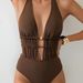 Solid Color One-Piece Bikini With Backless Crisscross Straps, Sexy Swimsuit For Women_ecoleips.com
