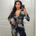 D9755 Women's Clothing Casual Positioning Printed Turn-Down Collar Gathered Button Top Two-Piece Set_ecoleips.com