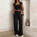 Women's Spring/Summer Casual Slim Fit Two-Piece Set Short Sleeve Top With Cross-Over Design And Matching Pants_ecoleips.com