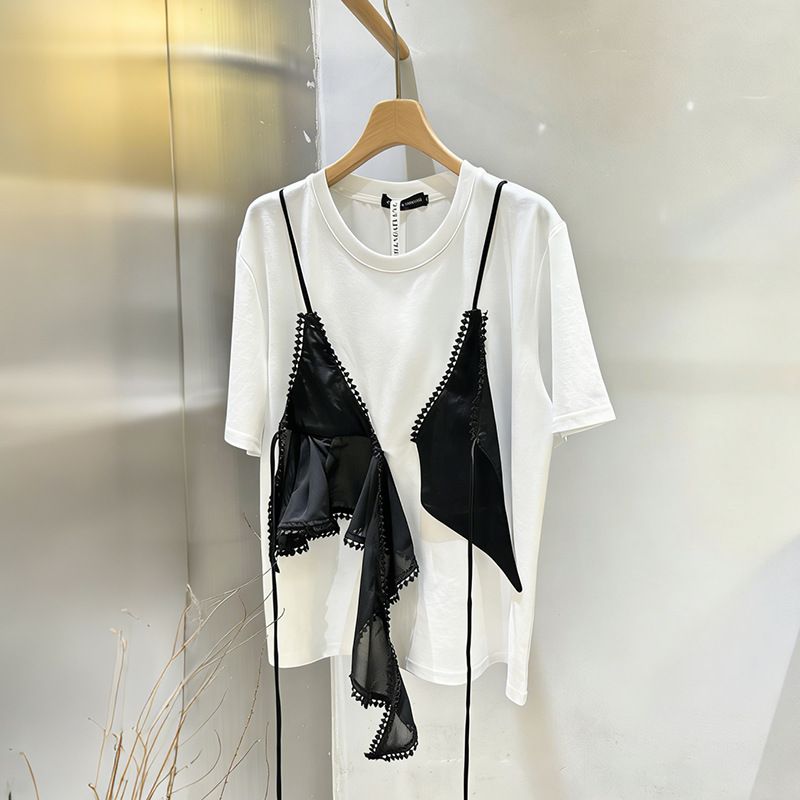 Women's Short Sleeve T-Shirt Sexy Stylish Versatile Fashionable Two Piece Design Unique Summer Top_ecoleips.com