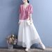 Summer Cotton And Linen V-Neck Short-Sleeved Top Women's Color-Matching Edge Fake Slant Placket Double Button Chinese St_ecoleips.com