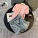 Women's Clothing New Summer Style Round Neck Colorful Button Sweater Short Sleeve Denim Skirt Two Piece Suit_ecoleips.com