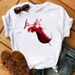 Fashion Wine Glass Round Neck Letter Print Casual Short Sleeve Women's T-Shirt_ecoleips.com