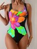 Women’s Floral Print One-Piece Swimsuit – Wide Straps & Backless Design | Supportive Underwire | S/M/L/XL_ecoleips.com
