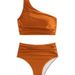 Women's Clothing Solid Color Pleated Split Swimsuit Women's Sexy Shoulder Bikini_ecoleips.com