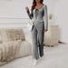 Women's Striped Knit Lounge Set – Oversized Wide-Leg Pants & Tied Top For Casual Comfort_ecoleips.com
