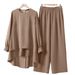 H731 Muslim New Women's Clothing Solid Color Double Layer Top Fashion Elegant Loose Wide Leg Pants Set_ecoleips.com