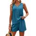 Women's Clothing New Loose Sleeveless Two Piece Summer V Neck Casual Solid Color Button Hottie Vest Suit_ecoleips.com