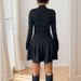 Elegant Bow-Button Dress – Half Turtleneck Long Sleeve Midi Dress For Autumn & Winter_ecoleips.com