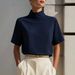 Elegant Mandarin Collar Shirt For Women - Modern Inspired Blouse, Breathable Polyester, Short Sleeve Office Wear, Unique Design_ecoleips.com