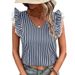 Summer Hot Sale Casual Fashion Top Ruffle Sleeve V-Neck Striped Shirt For Women_ecoleips.com