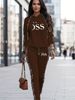 Women's Casual Hooded Letter Print Long Sleeve Two-Piece Set - Stylish & Comfortable Spring/Fall Outfit (White, Black, Coffee)_ecoleips.com