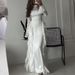 Elegant High Waist Flare Sleeve Lace Trim Dress - Fall Women's Office & Party Flowy Midi Dress With Round Neck, Stretchy Polyester, Wrinkle-Free_ecoleips.com