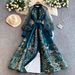 Women's European Court Style Retro Dress Slimming Flattering Mesh Patchwork Printed Lantern Sleeve Full Skirt Dress_ecoleips.com