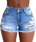 Women's Stretchy High-Waisted Ripped Denim Shorts - Summer Fashion, Comfort Fit, Streetwear Style (S-XXL, Light Blue/Dark Blue)_ecoleips.com