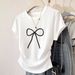 Women's Clothing Women's Slim Fit Short Sleeve T-Shirt With Bow Style Versatile Alluring Top For Formal & Casual For Women_ecoleips.com