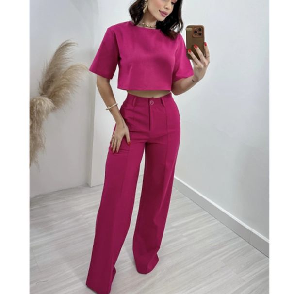 Women's Clothing Cotton And Linen Short Tops High Waist Wide Leg Suit Pants Women's Suit_ecoleips.com