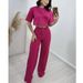 Women's Clothing Cotton And Linen Short Tops High Waist Wide Leg Suit Pants Women's Suit_ecoleips.com