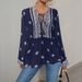 Women's Clothing Women's Retro Ethnic Style Shirt Top Half Open Collar Tie Waist Loose Lantern Sleeve Fashionable Casual Outfit_ecoleips.com