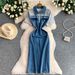 Retro Cowgirl Denim Dress – High-Waisted Fringe Zip-Up Mini Dress With Thigh Slit, Vintage Y2K Style For Summer_ecoleips.com