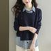 girl Two-Piece Knitted Top Collar Sweater 2025 New Fashionable Small Women's Spring Autumn Base Shirt_ecoleips.com