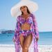 Sexy Split High Waist U Shaped Bikini Three Piece Swimsuit for Women Printed Swimwear Fits True to Size Polyester_ecoleips.com