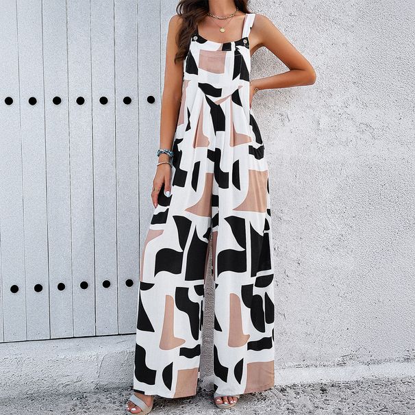 DiYun European And American Vacation Print Strap Wide-Leg Long Pants Jumpsuit Women's Clothing 2025 Fall/Winter_ecoleips.com