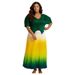 Women's Ruffle V-Neck Top & Gradient Maxi Skirt Set – Stretchy Crinkle Texture (One Size, Green/Yellow/Red/Blue)_ecoleips.com