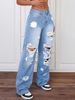 K Ripped Jeans High Waisted Straight Leg Versatile Loose Denim Pants For Women_ecoleips.com