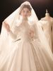 New Style Long Sleeved Wedding Dress French Retro Court Style Satin Main Wedding Dress With Long Train For Spring_ecoleips.com