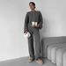 Knitted Long-Sleeved Wide-Leg Pants Set For Autumn/Winter Season, Featuring A Zippered Jacket And Casual Pants_ecoleips.com