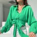Women's Clothing Lace Up Long Sleeved Cardigan Spring And Summer Navel Baring Loose Shirts With Bat Sleeves_ecoleips.com