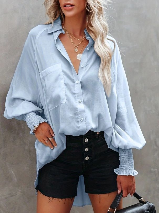 Summer Women's Long Sleeve Women's Shirt Temperament Commuter Premium Sense Lace Splicing Trumpet Sleeve Shirt_ecoleips.com