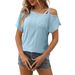 Summer New Arrival Women's Solid Color One Shoulder T-Shirt Short Sleeve Hollow Out Top American Style Clothing_ecoleips.com