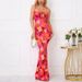 I Am Lin'er Same Style European Size Runs Large Floral Pleated Backless Tie Strap Long Bodycon Mermaid Dress_ecoleips.com