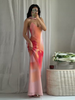 Elegant Tie-dye Gradient Print Sling Long Dress With Scarf Women Holiday Sleeveless Backless Evening Dress Summer Vacation Robes_ecoleips.com