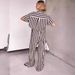 Women's Clothing Fashion Casual Polo Collar Striped Colorblock Short Sleeve Suit_ecoleips.com