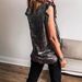 Aria Basics Aria Basics Fashionable Vest With Ruffled Edges, Round Neck, Gold Attern, Ullover Style, Non-elastic, Loose, Sleeveless Women's_ecoleips.com