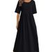 Women's Large-Sized Loose Cotton And Linen Round-Neck Pocket Five-Quarter Sleeve Mid-Length Dress_ecoleips.com