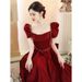 Bride's Toast Dress In Wine Red Satin, Elegant Petite Engagement Dress, Runaway Princess Wedding Gown For Women_ecoleips.com
