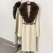 French Vintage Knit Coat With Faux Fox Fur Collar – Belted Longline Cardigan For Women (Elegant & Slimming Winter Outerwear)_ecoleips.com