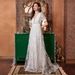 Women's Clothing Retro Long Slim V Neck Mesh Light Luxury Elegant Backless Small Tail Dress_ecoleips.com