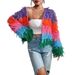 Fringe Gradient Cardigan Women's Fashion Knitwear Loose Fit Casual Long Sleeve V-Neck Boho Chic Sweater_ecoleips.com