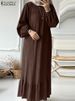 ZANZEA Fashion Ruffles Hem Muslim Sundress Woman Puff Sleeve O Neck Dress Autumn Elegant Party Abaya Vestidos Islamic Clothing_ecoleips.com