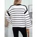 Autumn And Winter Round Neck Loose Black And White Striped Pullover Long Sleeve Off-Shoulder Knitted Sweater For Women_ecoleips.com