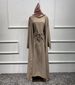 Elegant Dubai-Style Long Sleeve Three-Piece Dress Set – Modest Office Wear With Scarf Options (Black, Coffee, Black+Scarf, Coffee+Scarf)_ecoleips.com