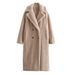 Women's Fleece Lined Double Breasted Trench Coat - Oversized Long Coat With Button Detail (Black/Dark Khaki)_ecoleips.com