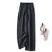 Suitable For All Seasons Very Cool Summer Breathable Draped Lyocell Linen Elastic High Waist Straight Casual Wide Leg Pants For Women_ecoleips.com