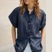 100% Ramie Short Sleeve Shirt For Women - Lightweight Breathable Oversized Poplin Shirt With Classic Collar, Airy Summer Top In Yellow, Navy, Beige_ecoleips.com