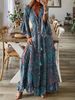 Women's Bohemian Style Printed Dress V-Neck High Waist Bell Sleeves Long Floral Print for Resort European American Fashion_ecoleips.com